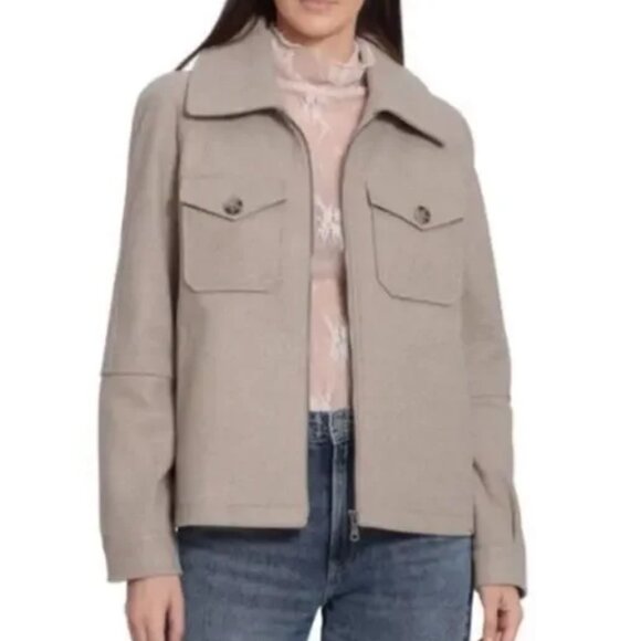 Avec Les Filles Relaxed Zip Front Shirt Jacket Oatmeal Felted Size Medium - Picture 2 of 12